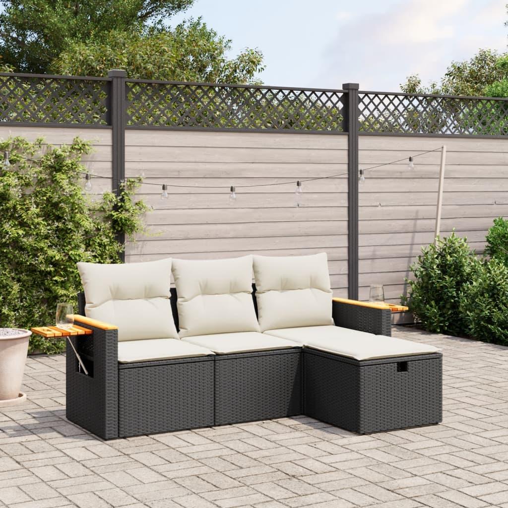 Sofasæt til haven 4 dele med hynder polyrattan sort