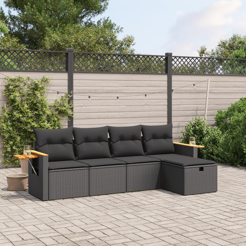 Sofasæt til haven 5 dele med hynder polyrattan sort