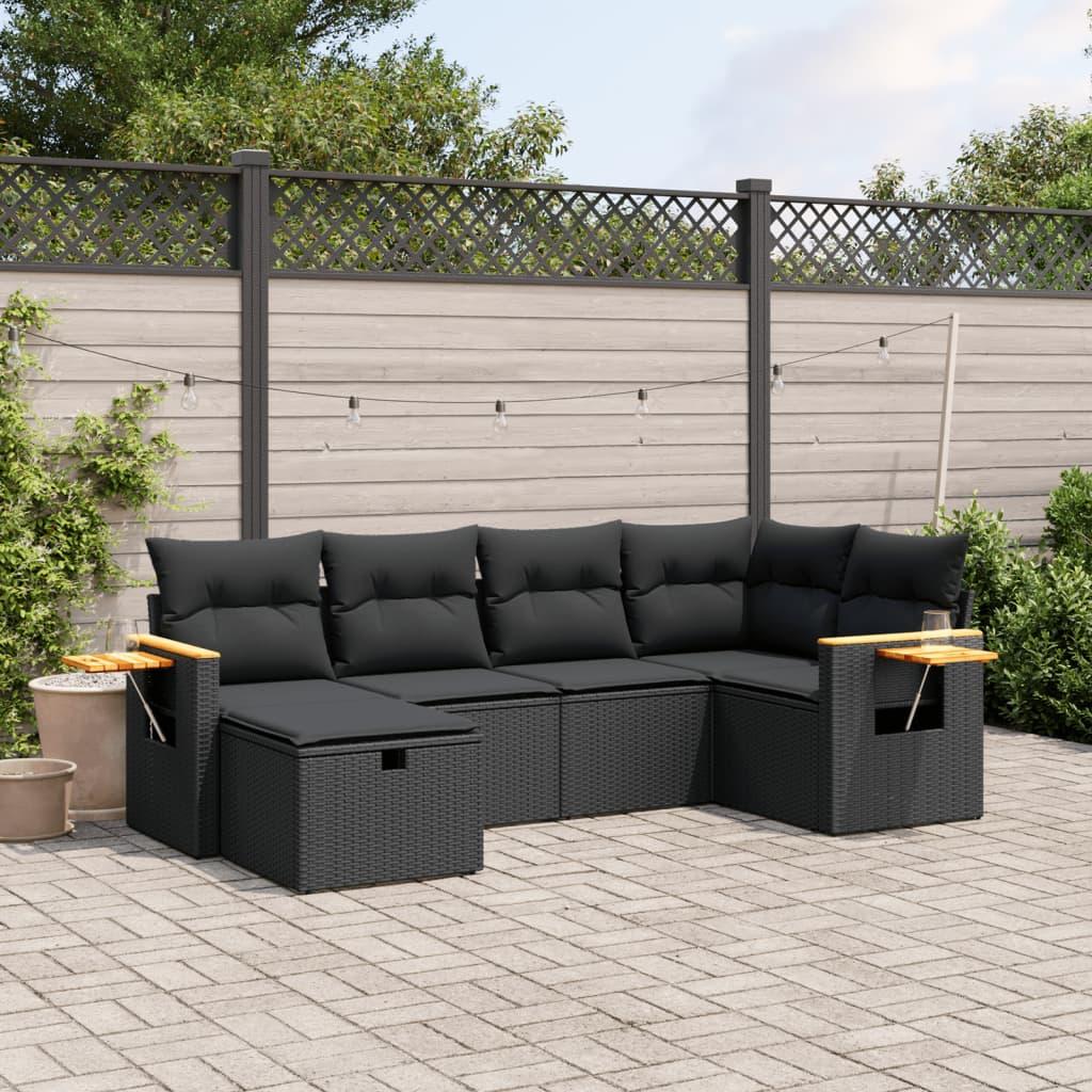 Sofasæt til haven 6 dele med hynder polyrattan sort
