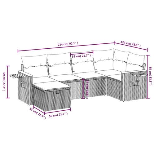 Sofasæt til haven 6 dele med hynder polyrattan sort