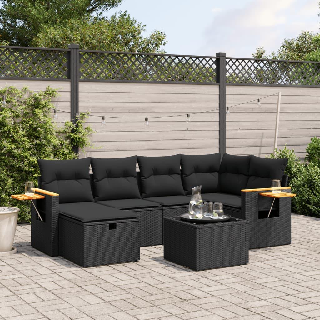 Sofasæt til haven 7 dele med hynder polyrattan sort