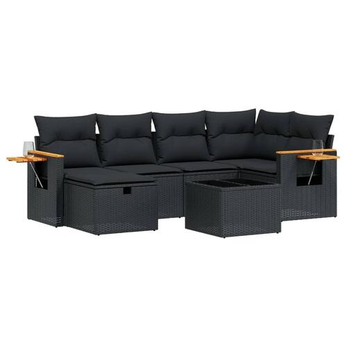 Sofasæt til haven 7 dele med hynder polyrattan sort