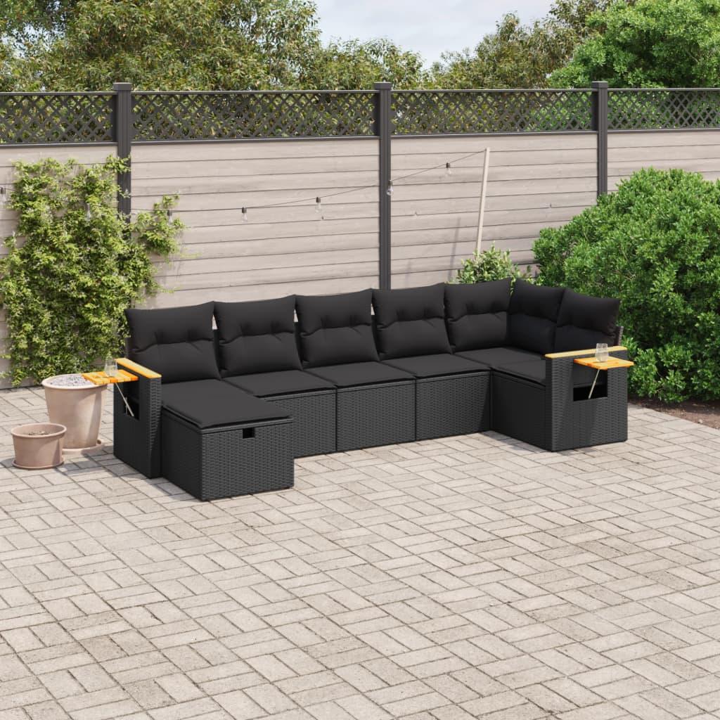 Sofasæt til haven 7 dele med hynder polyrattan sort