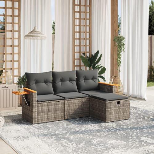 Sofasæt til haven 4 dele med hynder polyrattan grå