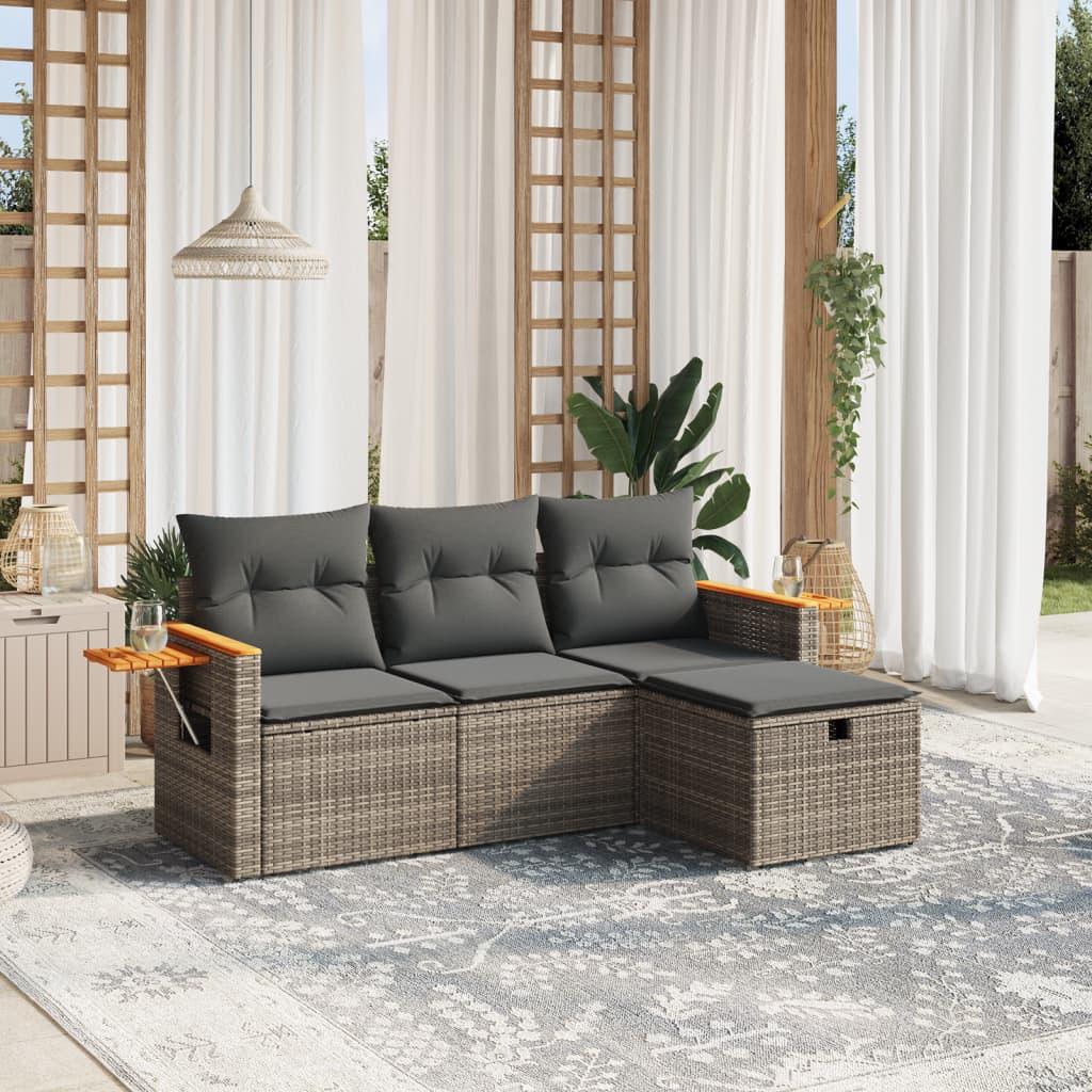 Sofasæt til haven 4 dele med hynder polyrattan grå