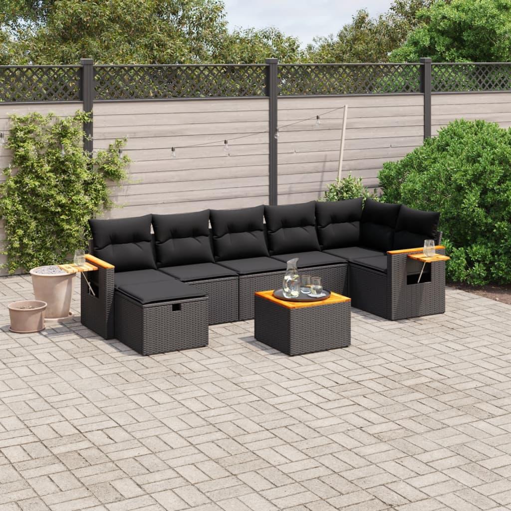 Sofasæt til haven 8 dele med hynder polyrattan sort