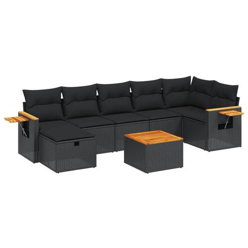 Sofasæt til haven 8 dele med hynder polyrattan sort