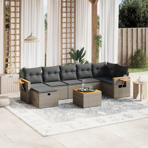 Sofasæt til haven 8 dele med hynder polyrattan grå