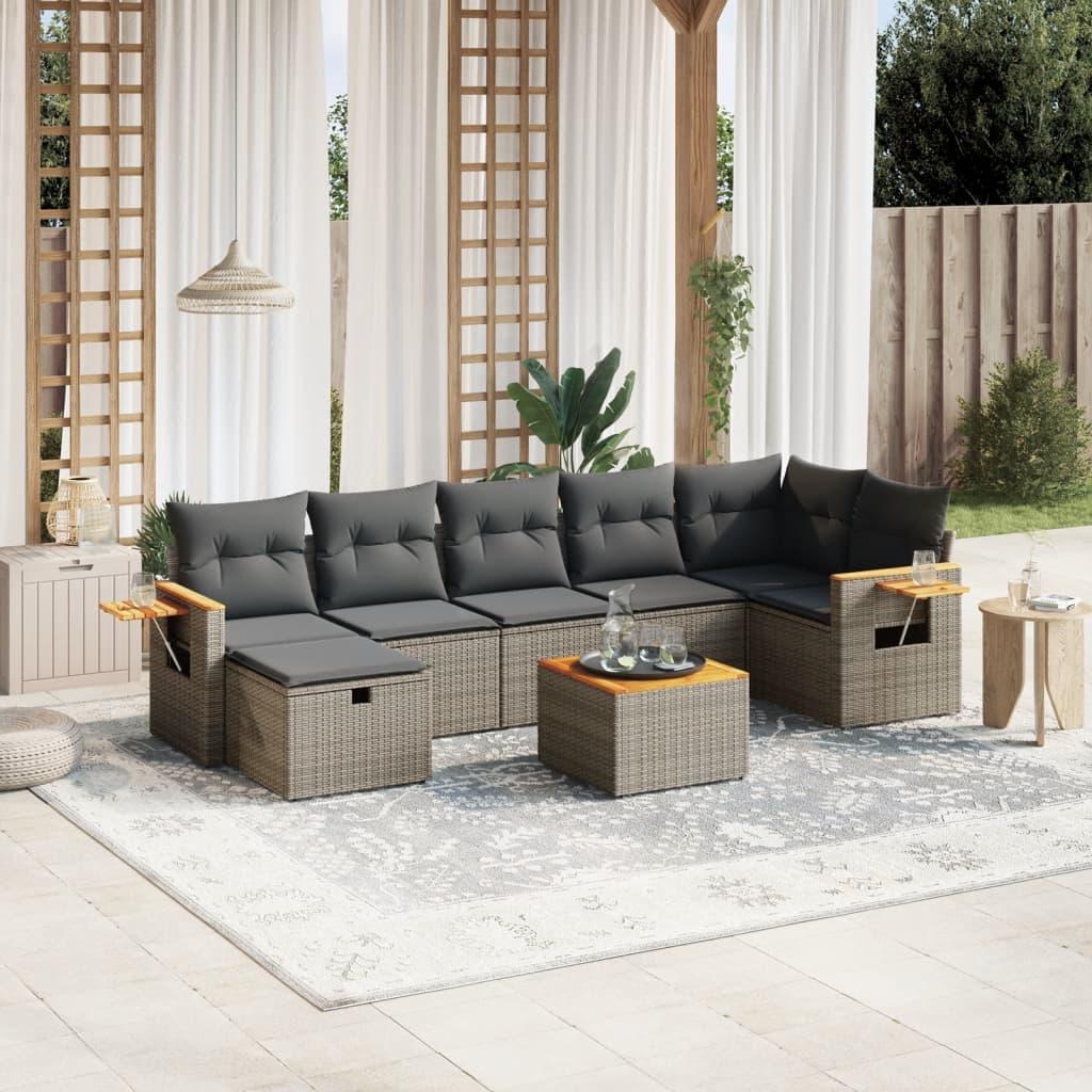 Sofasæt til haven 8 dele med hynder polyrattan grå