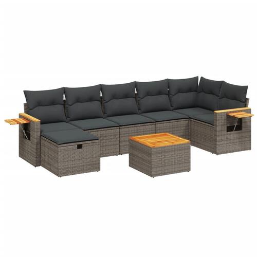 Sofasæt til haven 8 dele med hynder polyrattan grå