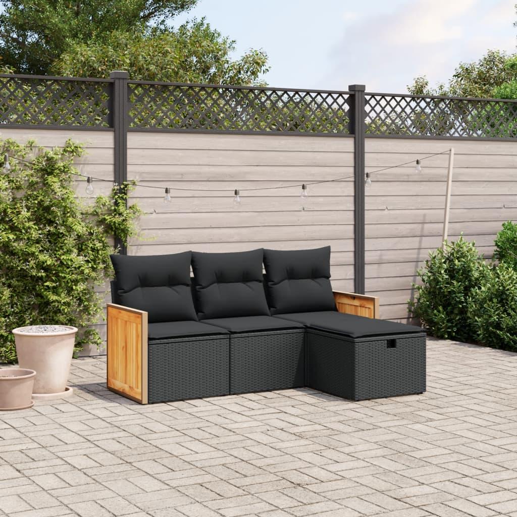 Sofasæt til haven 4 dele med hynder polyrattan sort billede