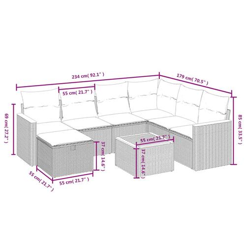 Havesofasæt 8 dele med hynder polyrattan beige