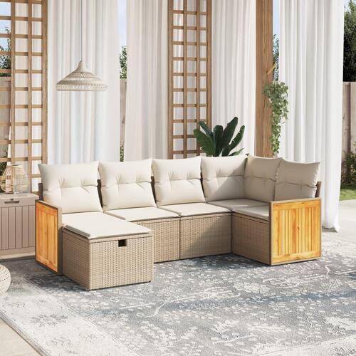 Sofasæt til haven 6 dele med hynder polyrattan beige