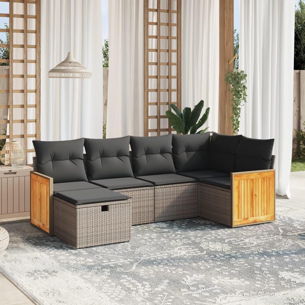 Sofasæt til haven 6 dele med hynder polyrattan grå
