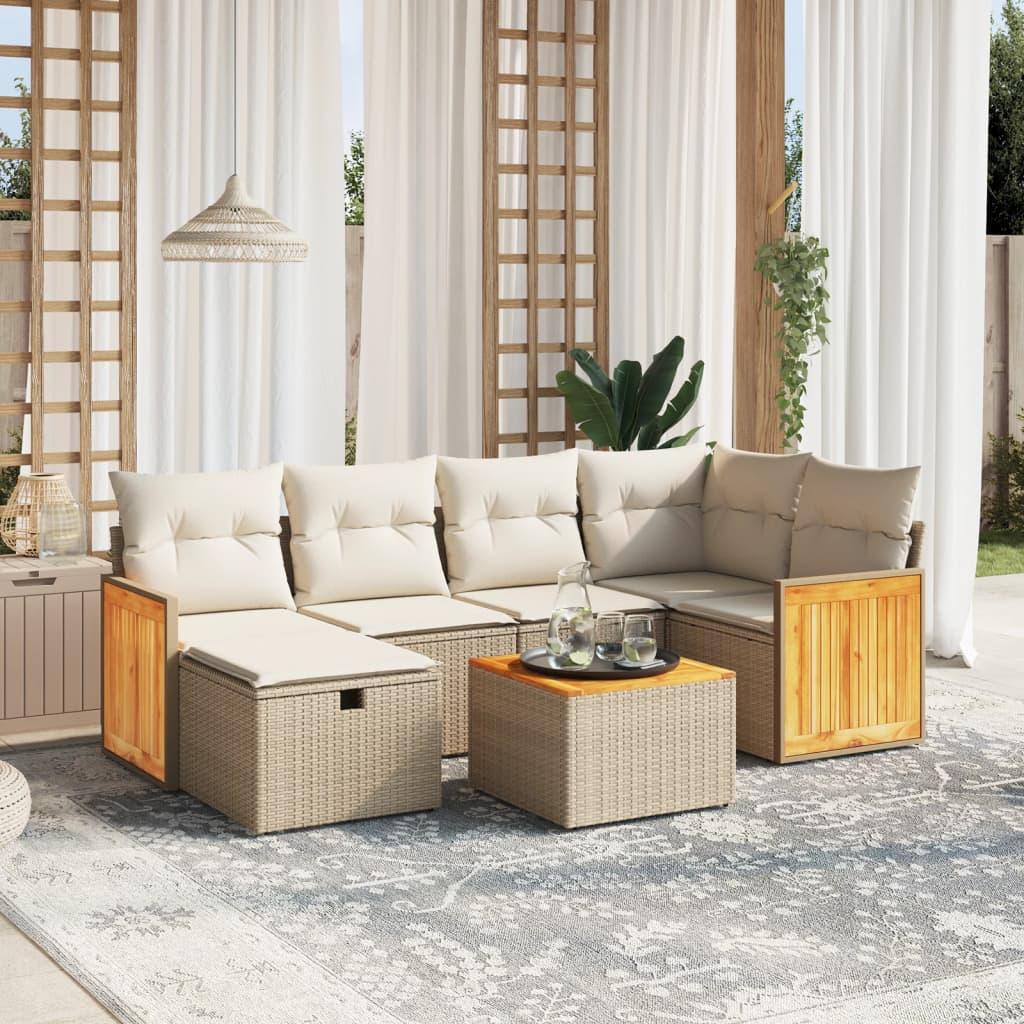 Sofasæt til haven 7 dele med hynder polyrattan beige