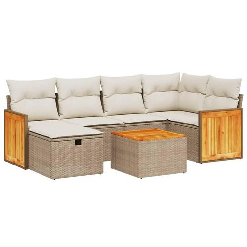 Sofasæt til haven 7 dele med hynder polyrattan beige