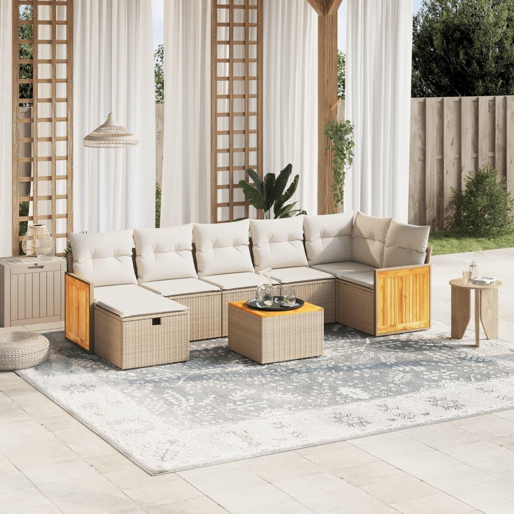 Sofasæt til haven 8 dele med hynder polyrattan beige