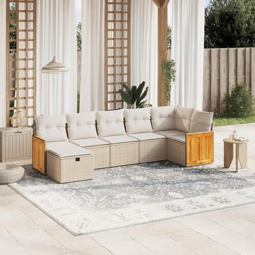Sofasæt til haven 7 dele med hynder polyrattan beige
