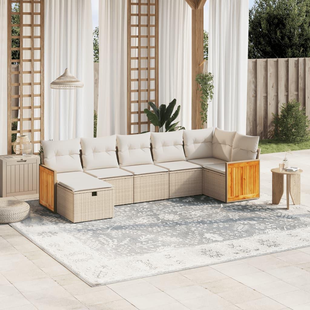 Sofasæt til haven 7 dele med hynder polyrattan beige