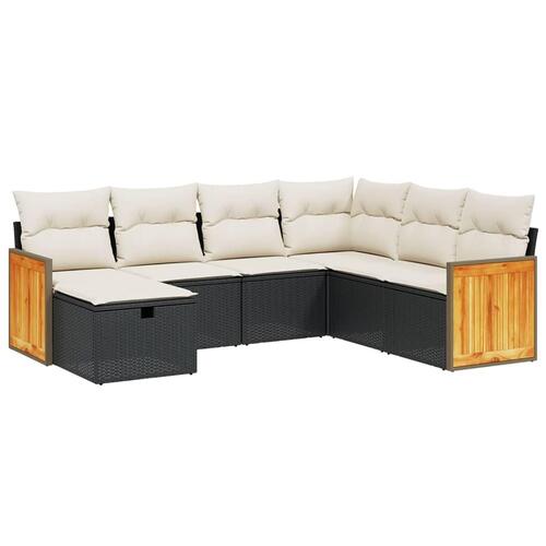 Sofasæt til haven 7 dele med hynder polyrattan sort