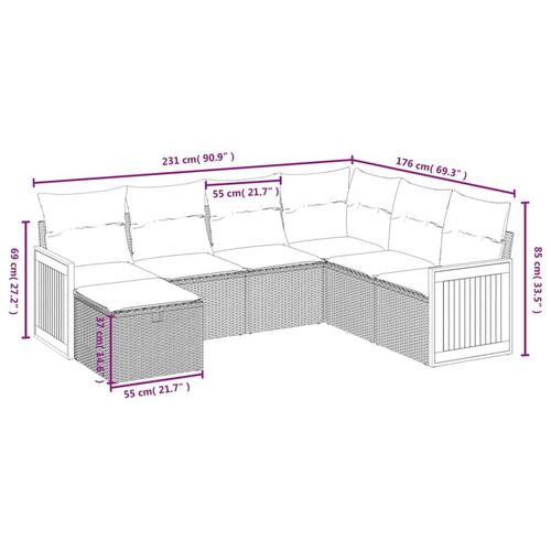 Sofasæt til haven 7 dele med hynder polyrattan sort