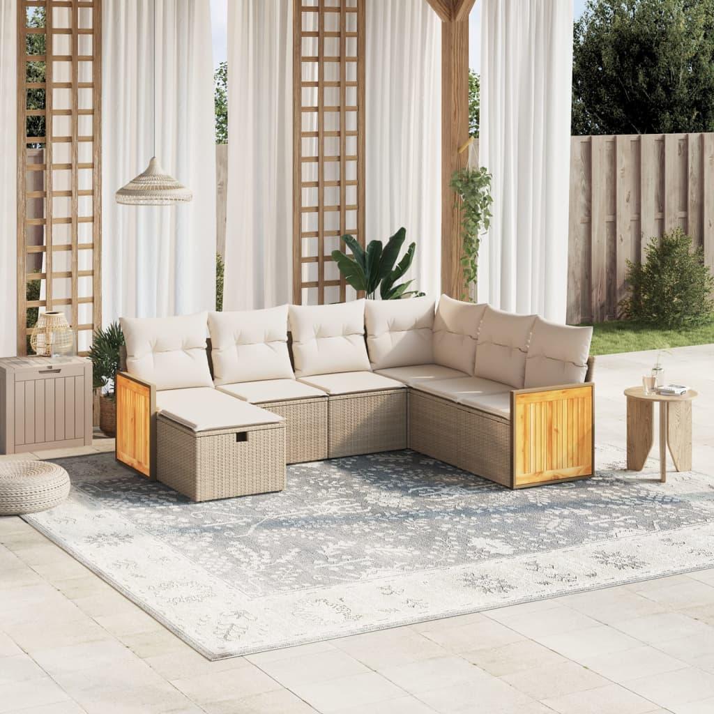 Sofasæt til haven 7 dele med hynder polyrattan beige