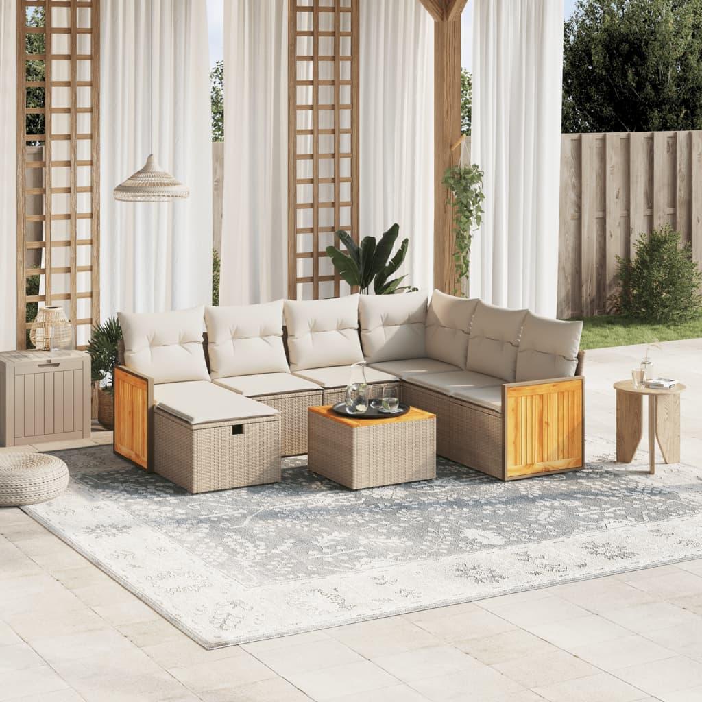 Sofasæt til haven 8 dele med hynder polyrattan beige