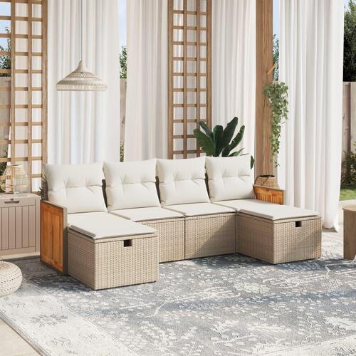 Sofasæt til haven 6 dele med hynder polyrattan beige