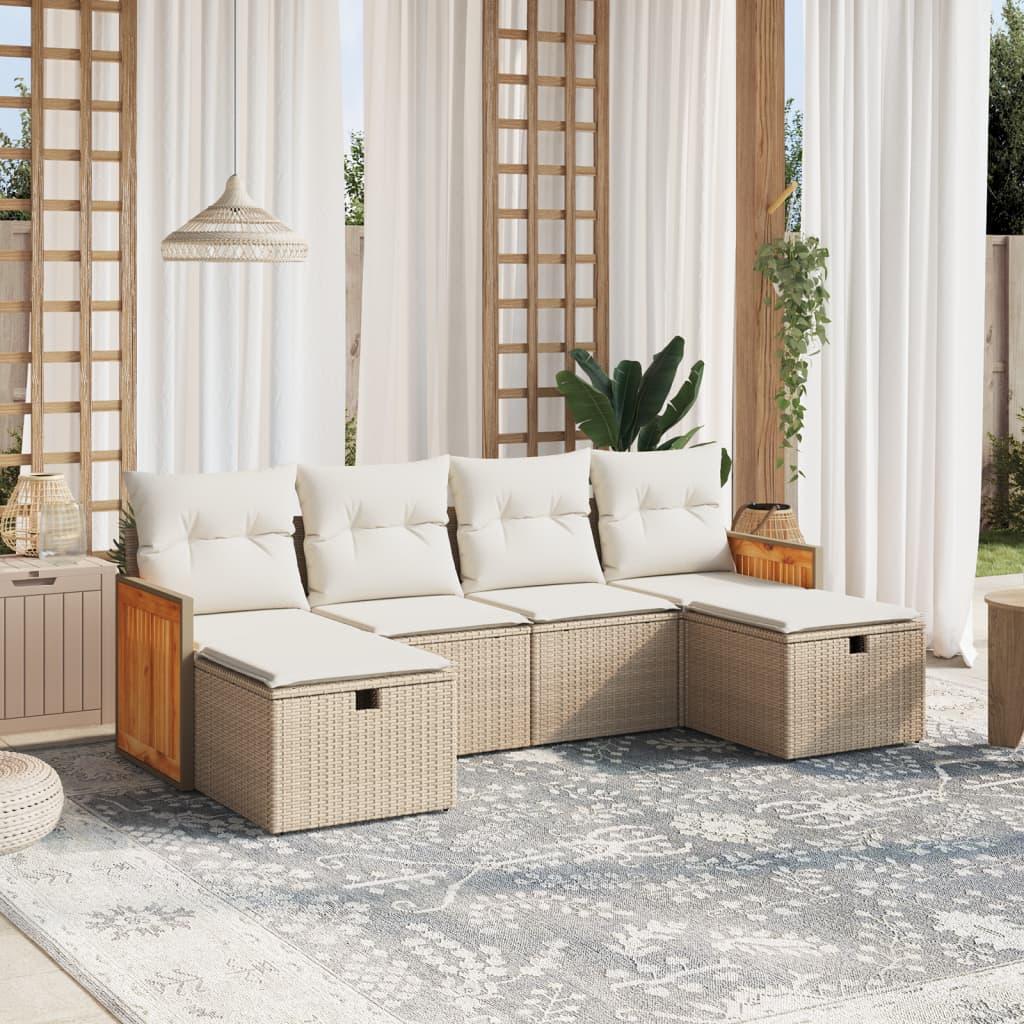 Sofasæt til haven 6 dele med hynder polyrattan beige