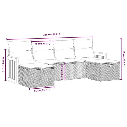 Sofasæt til haven 6 dele med hynder polyrattan beige