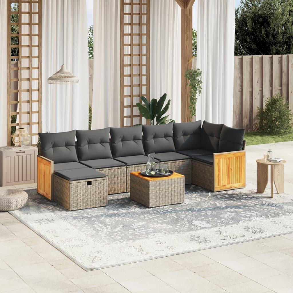 Sofasæt til haven 8 dele med hynder polyrattan grå