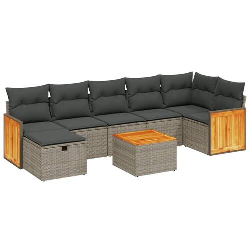 Sofasæt til haven 8 dele med hynder polyrattan grå