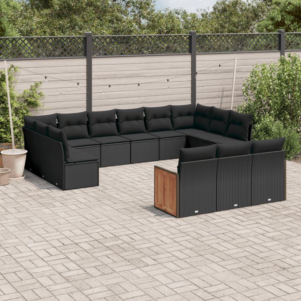 Sofasæt til haven 13 dele med hynder polyrattan sort