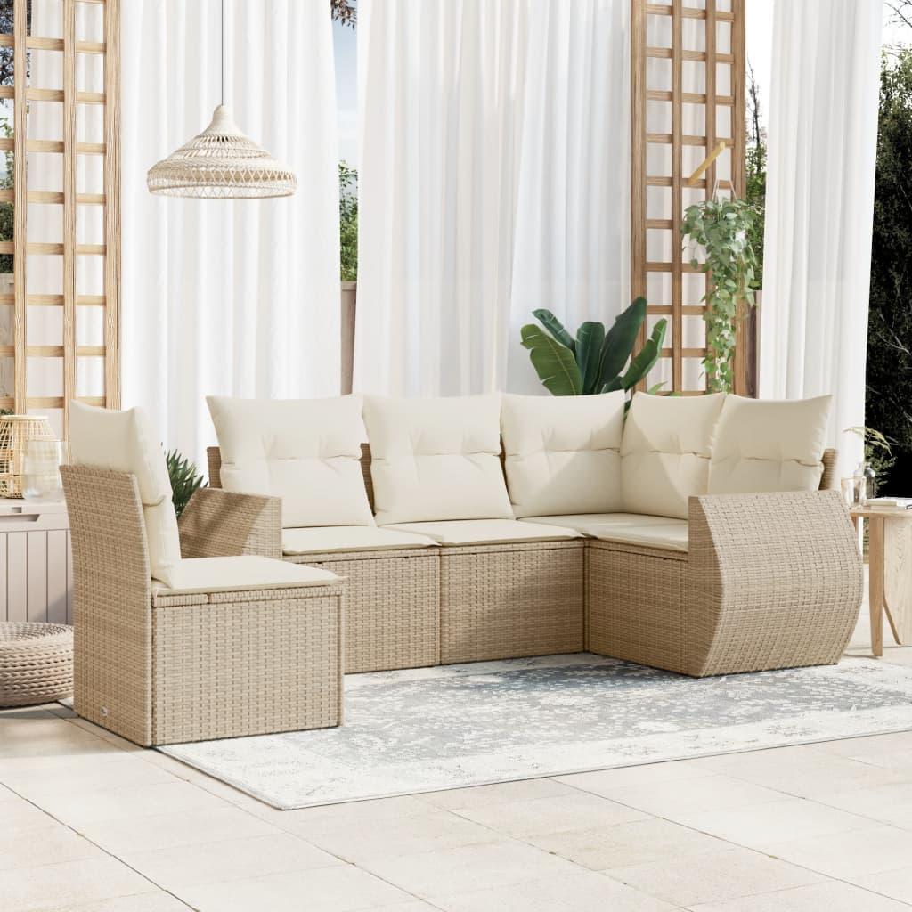 Sofasæt til haven 5 dele med hynder i polyrattan beige