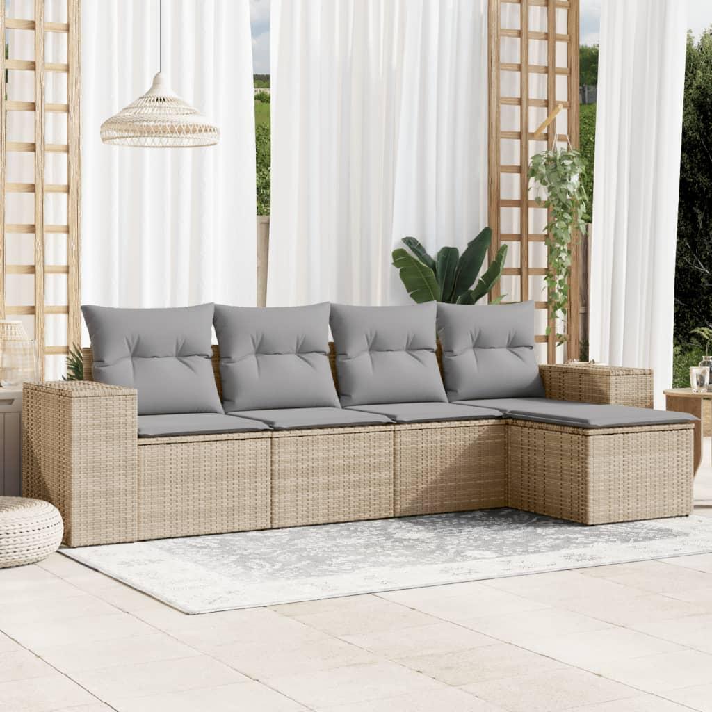 Sofasæt Til Haven 5 Dele Med Hynder Polyrattan Beige - beige og grå / Uden bord