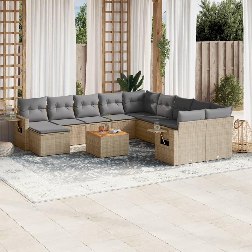 Sofasæt til haven 12 dele med hynder polyrattan beige billede