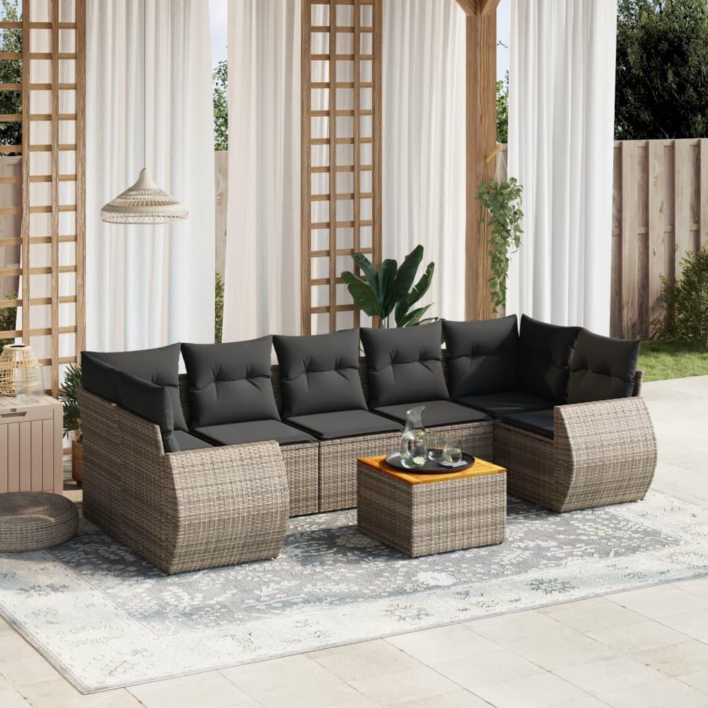 Sofasæt til haven 8 dele med hynder polyrattan grå billede