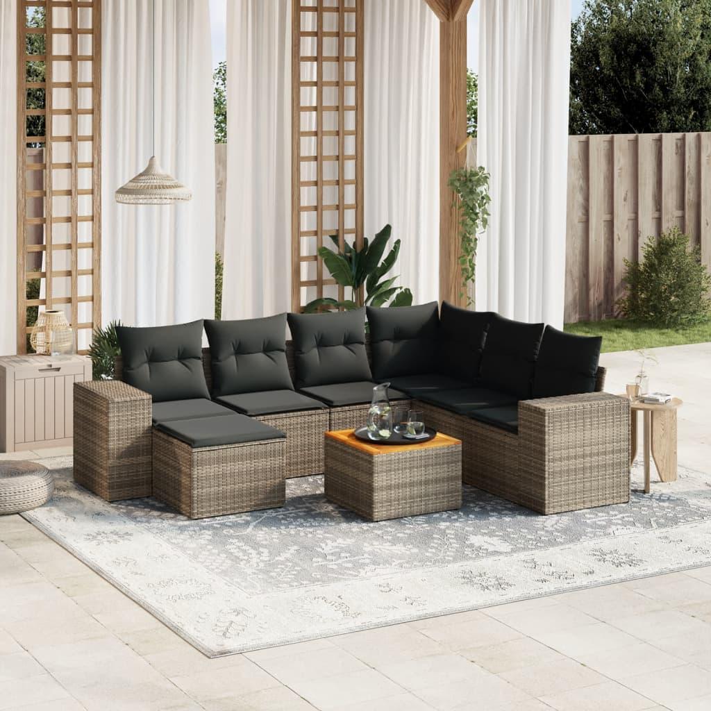 Sofasæt til haven - 8 dele med hynder i polyrattan, grå billede