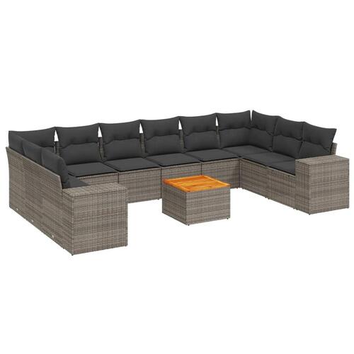 Loungesæt til haven 11 dele med hynder polyrattan grå