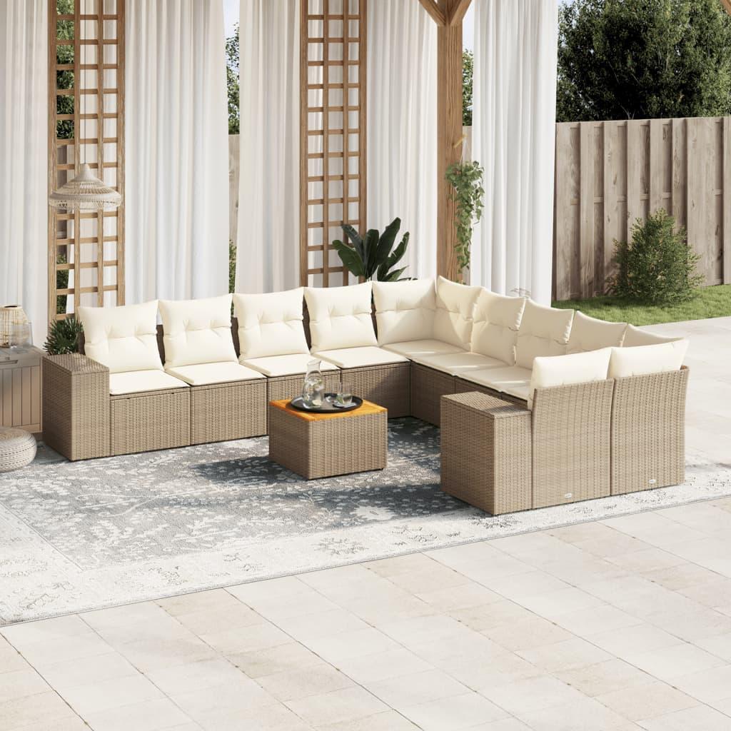 Sofasæt til haven 11 dele med hynder polyrattan beige