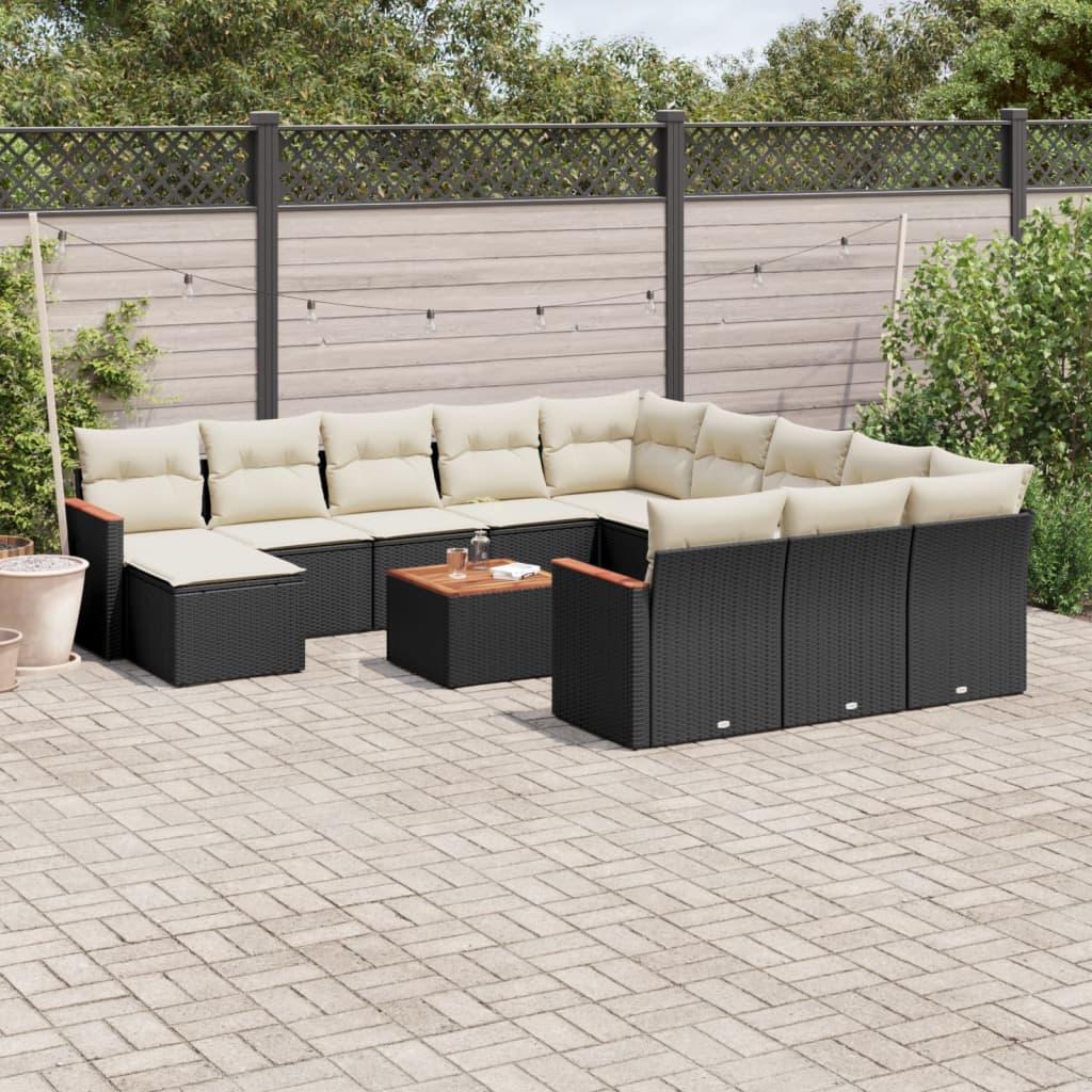 Sofasæt til haven 13 dele med hynder polyrattan sort billede