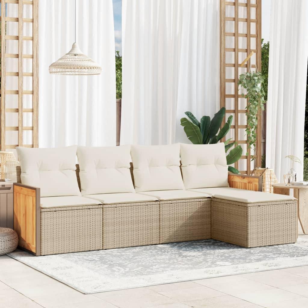 Sofasæt til haven 5 dele med hynder polyrattan beige