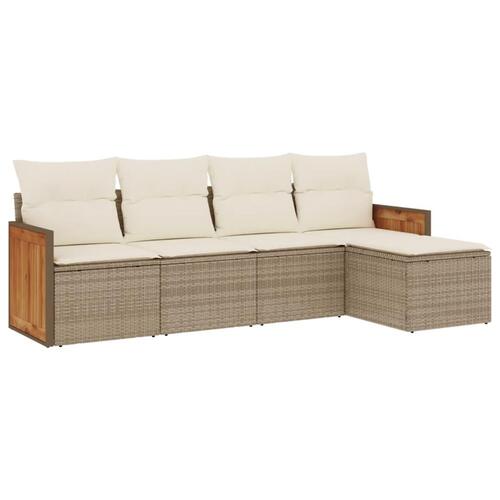 Sofasæt til haven 5 dele med hynder polyrattan beige