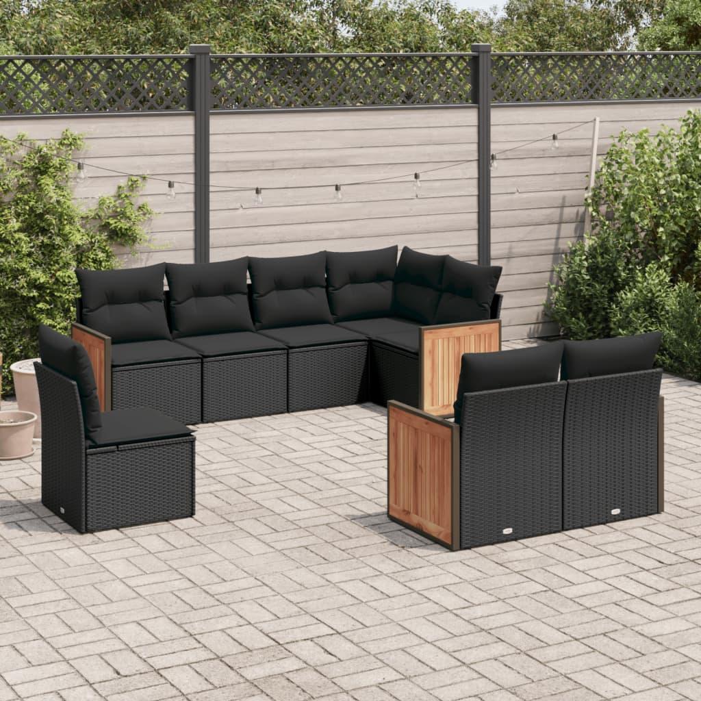 Sofasæt til haven 8 dele med hynder polyrattan sort billede