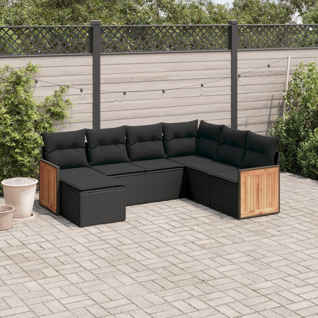 Sofasæt til haven 7 dele med hynder polyrattan sort billede