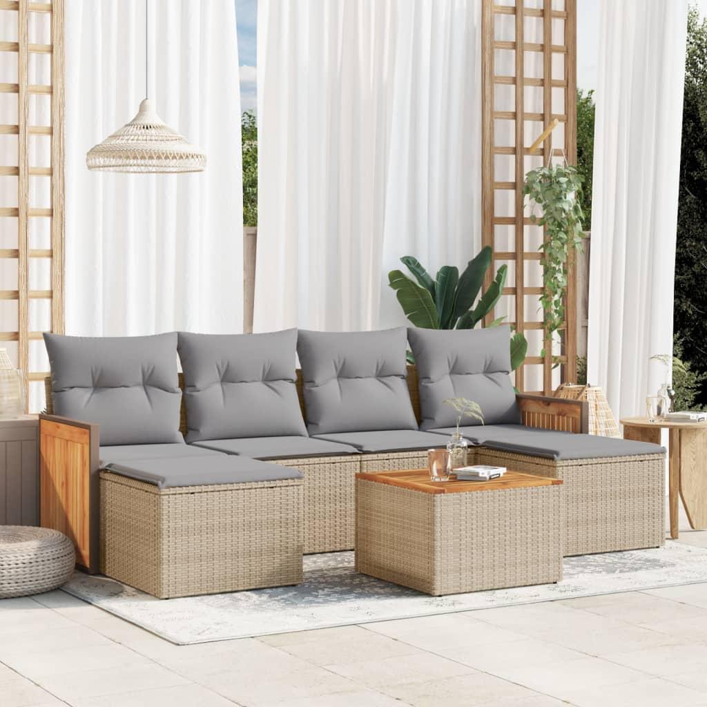 Sofasæt til haven - 7 dele med hynder i polyrattan, beige