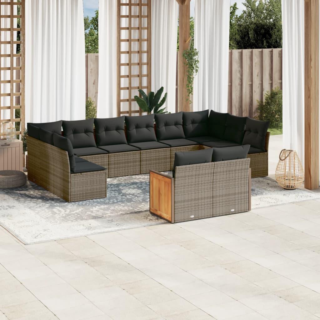 Sofasæt til haven 12 dele med hynder polyrattan grå billede