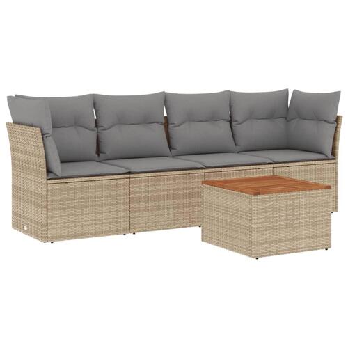 Havesofasæt 5 dele med hynder polyrattan beige