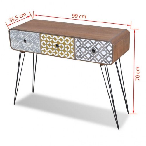 Konsolbord med 3 skuffer brun