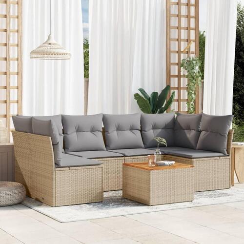 Havesofasæt 7 dele med hynder polyrattan beige